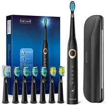 Load image into Gallery viewer, Fairywill Sonic Electric Toothbrush for Adults and Kids, ADA Accepted Whitening Clean, 8 Dupont Brush Heads & Travel Case, Soft Bristles, 5 Modes USB Rechargeable, 2 Mins Smart Timer 40,000 VPM Black