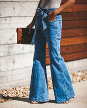 Load image into Gallery viewer, SUNSIOM Women Jeans High Waist Wide Leg Denim Flare Loose Jeans Palazzo Office Lady Retro Jeans Long Pants with Belt
