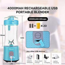 Load image into Gallery viewer, Portable Blender, Olivivi 2020 Multifunctional Personal Blender Mini Smoothie Blender 6 Powerful Blades, 4000mAh Rechargeable USB Juicer Cup Bottle with strainer Cleaning Brush for Travel BPA Free Blue