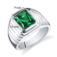 Load image into Gallery viewer, Mens 5.50 Carats Simulated Emerald Octagon Ring Sterling Silver Size 9