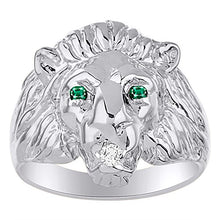 Load image into Gallery viewer, Amazing Conversation Starter Genuine Natural Diamond & Gorgeous Green Emerald Lion Head Ring in 14K Yellow Gold