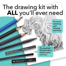 Load image into Gallery viewer, Castle Art Supplies Graphite Drawing Pencils and Sketch Set (40-Piece Kit), Complete Artist Kit Includes Charcoals, Pastels and Zippered Carry Case, Includes Rare Pop-Up Stand