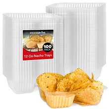 Load image into Gallery viewer, 12oz Plastic Nacho Trays (100 Pack) Small Disposable Tray for Nachos & Cheese Dip, Concession Stand Supplies, Movie Night Snacks for Kids, Carnival Party Decorations, Food Boats, Snack Containers…