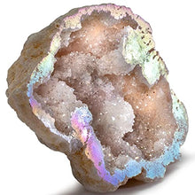 Load image into Gallery viewer, KALIFANO Angel Aura Quartz Geode - Titanium Bonded High Energy Crystal Cuarzo Cluster/Druzy with Information Card - Natural Reiki Rock Used for Clarity and Purpose (Family Owned and Operated)