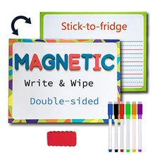 Load image into Gallery viewer, Lined Magnetic Dry Erase Board for Kids with 6 Markers, Premium Double-Sided Dry Erase Lapboard for Learning Writing and Drawing – Stick to Fridge – 9 X 12 Inch Small White Board for Kids with Eraser