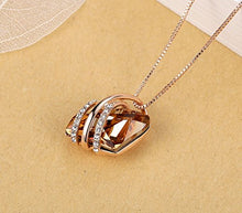 Load image into Gallery viewer, Leafael Wish Stone Pendant Necklace with Amber Brown Birthstone Crystal for November, 18K Rose Gold Plated, 18" + 2" Chain