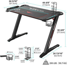 Load image into Gallery viewer, Gaming Desk, 44.5" Z Shaped Office PC Computer Gaming Desk Gamer Tables Pro with LED Lights Controller Stand Cup Holder Headphone Hook Free Mousepad for Men Boyfriend Female Gift