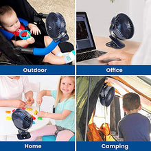 Load image into Gallery viewer, 4000mAh Battery Operated Clip On Fan 3 Speeds Ultra Quiet 360°Adjustable USB Fan Sturdy Clamp Portable for Outdoor Camper or Indoor Gym Treadmill Personal Office Desk, Last 30 hrs, 7-Inch
