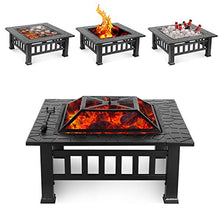 Load image into Gallery viewer, HEMBOR 32'' Outdoor Fire Pit Table, Multi-Purpose Square Fireplace, Backyard Patio Garden Outside Wood Burning Heater, BBQ, Ice Pit, with BBQ Frames&Waterproof Cover, Suitable for Party, Picnic, Camp