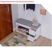Load image into Gallery viewer, 2 Tier Shoe Rack Bench with Cushion & 2 Drawer, shamoluotuo Shoe Organizer Sponge Padded Seat, Entryway Seat Storage Shelf, Storage Cabinet Hallway Furniture, Storage Stool for Home Entryway (White)