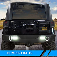 Load image into Gallery viewer, Rear Bumper Compatible with 2007-2018 Jeep Wrangler JK & Unlimited Rock Crawler Bumper w/2" Hitch Receiver, D-Ring, LED Lights (Textured Black)