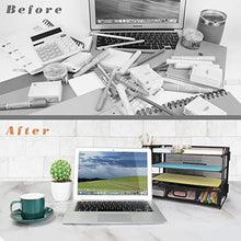 Load image into Gallery viewer, FancoYard Desk Organizers Set, Mesh Office Supplies Paper File Organizer for Desk with Pen Holder, Notebook, Pencil Storage Accessories with 4 Trays + Sliding Drawer, Black