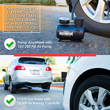 Load image into Gallery viewer, Car Emergency Safety Kit Bag with Portable Air Compressor, First Aid Kit, Heavy Duty Roadside Auto Emergency Kits Jumper Cables Tow Strap Tire Pressure Gauge, Headlamp, for Women, Men, Teen
