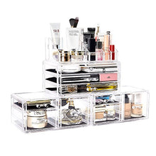 Load image into Gallery viewer, DreamGenius Makeup Organizer 4 Pieces Acrylic Makeup Storage Organizer Box with 9 Drawers for Lipstick Jewerly and Makeup Brushes, Stackable Cosmetic Display Cases for Dresser and Bathroom Countertop
