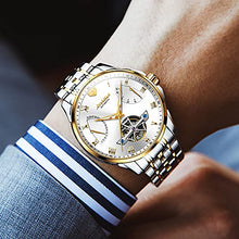 Load image into Gallery viewer, Men's Automatic Watch Skeleton Tourbillon Stainless Steel Mechanical Watch Waterproof Luminous with Date Sapphire Crystal