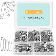 Load image into Gallery viewer, Safety Pins Assorted, 340 PCS Nickel Plated Steel Large Safety Pins Heavy Duty, 5 Different Sizes Safety Pin, Safety Pins Bulk, Small Safety Pins for Pinning, Sewing, Jackets, Clothes, Crafts