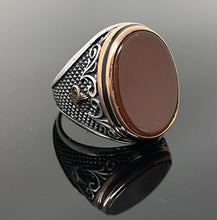 Load image into Gallery viewer, KAR Handmade .925 Sterling Silver Agate (Aqeeq) Stone Ottoman Men's Ring -US K65B (10.5)