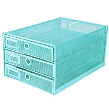Load image into Gallery viewer, Exerz Desk Organizer Wire Mesh 3 Tier Sliding Drawers Paper Sorter/Multifunctional/Premium Solid Construction for Letters, Documents, Mail, Files, Paper, Kids' Art Supplies (Turquoise/Blue/Teal)