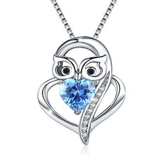 Load image into Gallery viewer, Cuoka Sterling S925 Silver Blue Love Heart with Owl Pendant Necklaces for Mom Jewelry Women Necklace