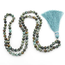 Load image into Gallery viewer, Malahill mala Beads Necklace for Women Man, mala Bracelet, Prayer Beads Necklace, African Turquoise Tassel Necklace