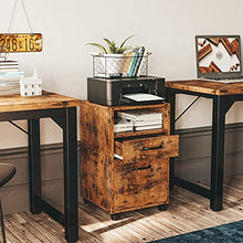 Load image into Gallery viewer, IRONCK Lateral Filing Cabinet with 2 Drawers Industrial Printer Stand on Wheels Home Office Cabinet Open Shelf Mobile Vertical File Cabinet, Vintage Brown