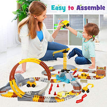 Load image into Gallery viewer, VEARMOAD Race Car Track Toy 225 Pieces, Flexible Train Track Set for 2 3 4 5 Years Old Boys Girls, Toys Playset with 2 LED Race Cars and 3 Mini Construction Vehicles, Construction Toy Gift for Kids