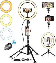 Load image into Gallery viewer, 10" Selfie Ring Light with Tripod Stand & Cell Phone Holder for Live Stream/Makeup, Dimmable Led Camera Ringlight for YouTube TikTok/Photography Compatible for iPhone and Android Phone