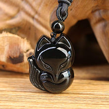 Load image into Gallery viewer, COAI Men’s Women’s Fox Pendant Black Obsidian Stone Necklace