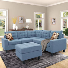 Load image into Gallery viewer, MERITLINE Sectioanl Sofa with Ottoman, Fabric L-Shaped Sectioanl Sofa Living Room Couch Set of 4, Blue