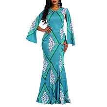 Load image into Gallery viewer, VERWIN Mermaid Long Sleeve Print Patchwork Women's Maxi Dress Floor Length Bodycon Dress XXL Green