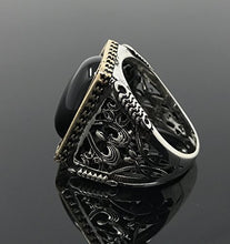 Load image into Gallery viewer, KAR 925K Stamped Sterling Silver Black Onyx Large Men's Ring I1O Gift for Him (12.25)