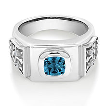 Load image into Gallery viewer, Gem Stone King 2.78 Ct Cushion London Blue Topaz White Topaz 925 Sterling Silver Men's Ring (Size 10)
