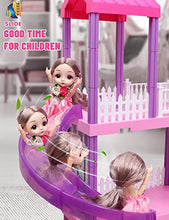Load image into Gallery viewer, Doll House, Dollhouse w/ Furniture - Pink / Purple Girl Toys | 4 Stories, 11 Rooms w/ 2 Princesses, Slide, Lights, Gifts for 3 4 5 6 7 8 9 10 Year Old Girls Toys(27.6" x 26.8" x 35.8")