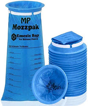 Load image into Gallery viewer, MP MOZZPAK Vomit Bags – 24 Pack – 1000ml Emesis Bags – Leak Resistant, Medical Grade, Portable, Disposable Barf Bags, Puke, Throw Up, Nausea Bags for Travel Motion Sickness, Car & Aircraft, Kids, Taxi