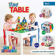 Load image into Gallery viewer, PlayBuild Kids 4 in 1 Play & Build Table Set for Indoor Activity, Outdoor Water Play, Toy Storage & Building Block Fun Includes 2 Toddler Chairs