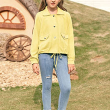 Load image into Gallery viewer, Girls Lightweight Button Down Tops with Pocket Solid Long Sleeve Fall Jackets Drawstring Lapel Casual Coats 5-14 Year