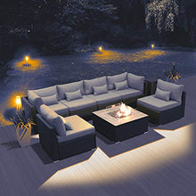 Load image into Gallery viewer, DINELI Patio Furniture Sectional Sofa with Gas Fire Pit Table Outdoor Patio Furniture Sets Propane Fire Pit (Light Gray-Square Table)