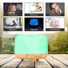 Load image into Gallery viewer, Essential Oil Diffuser, 500ml Diffusers for Essential oils with Remote Control, Ultrasonic Aromatherapy Diffuser Humidifier with Adjustable Mist Mode, 7 Color Changing LED Lights & Waterless Auto-Off