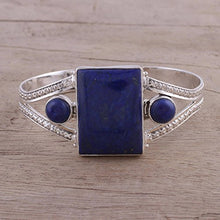 Load image into Gallery viewer, NOVICA Lapis Lazuli .925 Sterling Silver Cuff Bracelet 'Crisscross Magic'