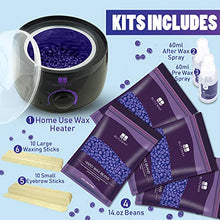 Load image into Gallery viewer, BLITZWAX Waxing Kit Hair Removal Wax Warmer Kit with Sensitive Skin Formula 14oz Lavender Hard Wax Beans for Facial Eyebrow Armpit Bikini Brazilian, Removes All Hair Types