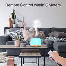 Load image into Gallery viewer, Essential Oil Diffuser, 500ml Diffusers for Essential oils with Remote Control, Ultrasonic Aromatherapy Diffuser Humidifier with Adjustable Mist Mode, 7 Color Changing LED Lights & Waterless Auto-Off