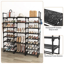 Load image into Gallery viewer, VTRIN Shoe Rack Shoe Organizer 8 Tiers Shoe Rack for Entryway Holds 36-42 Pairs Shoe and Boots Shelf Organizer Storage Organizer Durable Metal with Versatile Hooks Wooden Hammer for Bedroom Black