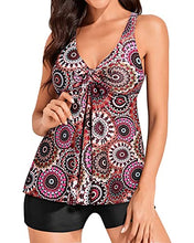 Load image into Gallery viewer, Yonique Women 2 Piece Flowy Tankini Swimsuits with Boyshorts V Neck Swim Tank Tops Bathing Suits Modest Swimwear Mandala XXL