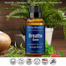 Load image into Gallery viewer, Breathe Essential Oil Blend 30 ml - Pure, Natural Breath Easy Essential Oil from Eucalyptus, Peppermint, Rosemary, Niaouli - Helps Ease Sinus, Colds, Cough and Congestion - Nexon Botanics