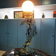 Load image into Gallery viewer, PARSAHO Gothic Medieval Mythic Guardian Gold Coin Dragon Sword Holding A Textured Glowing Ball Statue Table Lamp Halloween Decor Resin Special Home Bedroom Decor Gift 11.4x10.2x30.8 Inches