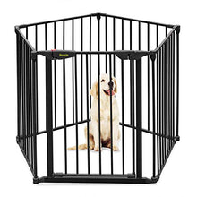 Load image into Gallery viewer, Bonnlo 122-Inch Wide Configurable Baby Gate Fireplace Safety Fence/Guard Adjustable 5-Panel Metal Play Yard for Toddler/Pet/Dog Christmas Tree Fence, Includes 4 Pack of Wall Mounts, Black