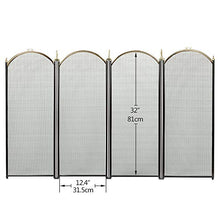 Load image into Gallery viewer, Amagabeli Large Gold Fireplace Screen 4 Panel Ornate Wrought Iron Black Metal Fire Place Standing Gate Decorative Mesh Solid Baby Safe Proof Fence Steel Spark Guard Cover Outdoor Tools Accessories