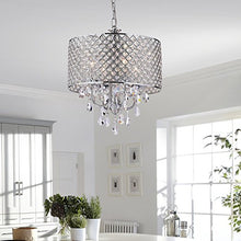 Load image into Gallery viewer, Edvivi Marya 4-Light Chrome Round Crystal Chandelier Ceiling Fixture | Beaded Drum Shade | Glam Lighting