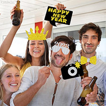 Load image into Gallery viewer, New Years Eve Photo Booth Props 2023 - Glitter, Pack of 25 | New Years Photo Booth Props 2023 | New Years Eve Party Supplies 2023 | NYE Photo Booth Props 2023, Happy New Year Decorations 2023 Props