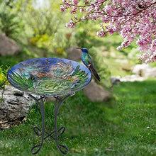 Load image into Gallery viewer, VCUTEKA Outdoor Glass Birdbath with Metal Stand for Lawn Yard Garden Decoration